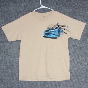 Vintage Boys Blue Car Graphic T-Shirt Youth Size L (14-16) Cotton Blend